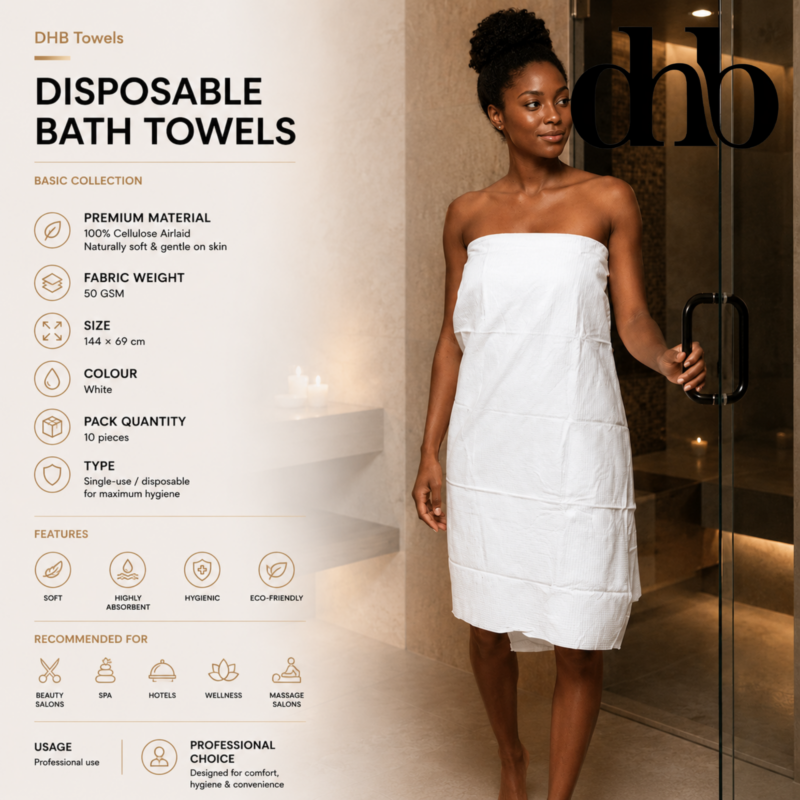 DHB 144x69 bio-eco airlaid disposable shower towels pack of 10
