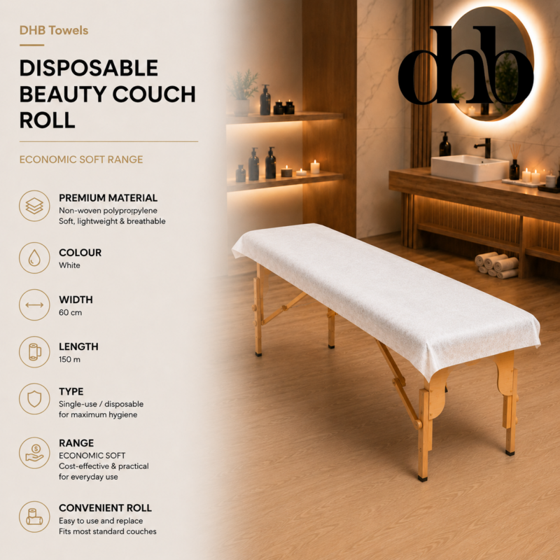 DHB white disposable non-woven cosmetic roll 60cm x 150m