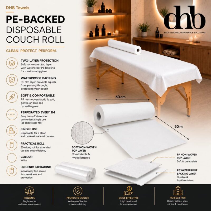Waterproof disposable beauty bed roll 60cm 50m UK professional