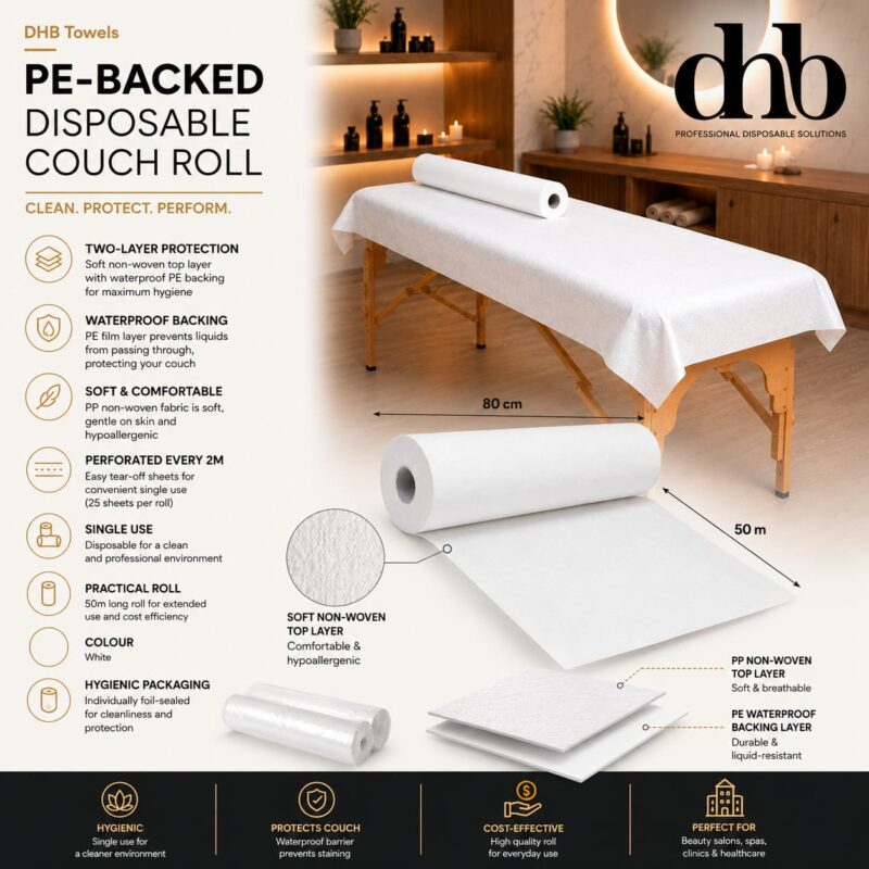 Laminated non-woven couch roll white 80cm perforated DHB