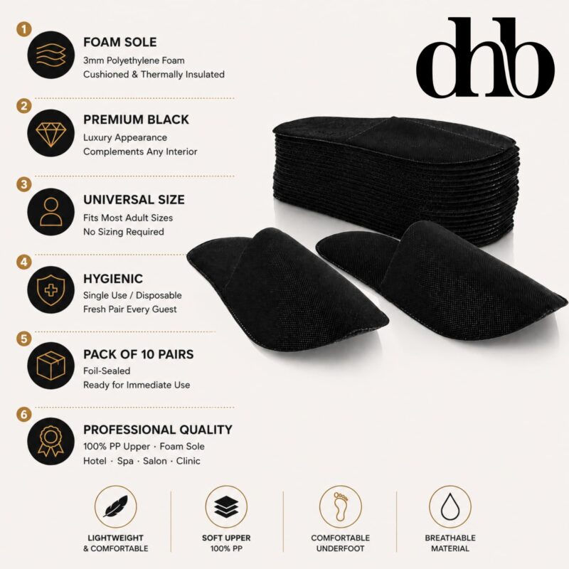 Black disposable spa slippers foam sole professional UK
