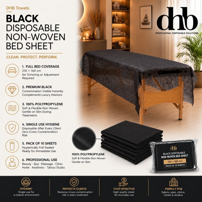 Black single use cosmetic bed sheet polypropylene DHB
